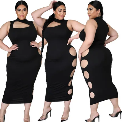 
S0733 Cross border hot selling sexy hollow out plus size women dress 