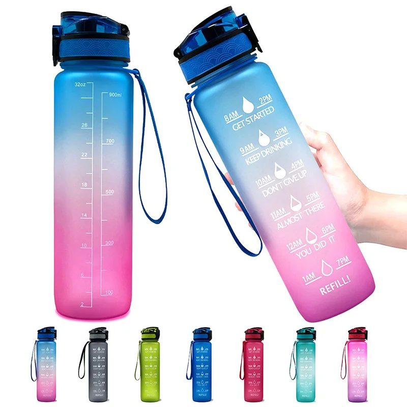 Sports Fitness Water Bottle With Custom Logo 1000 ML BPA FREE Motivational Plastic Water bottle 32 oz Drink Gym Water Bottle