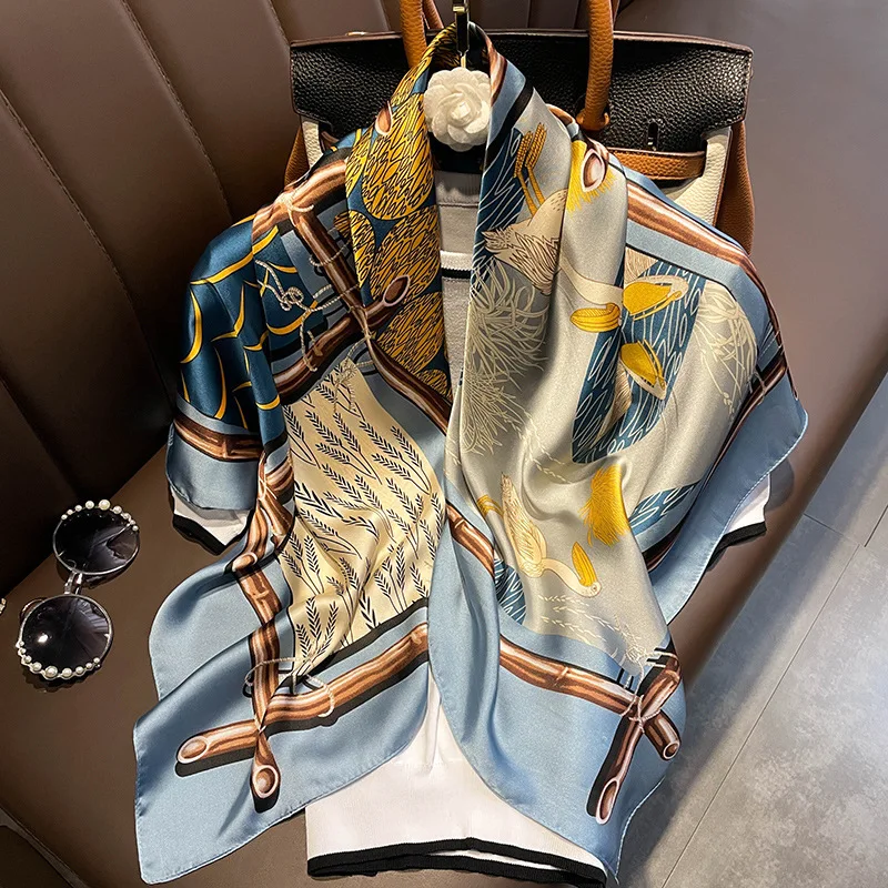 Newest printed soft Handkerchiefs thin light 90*90 square beach towel silk scarf