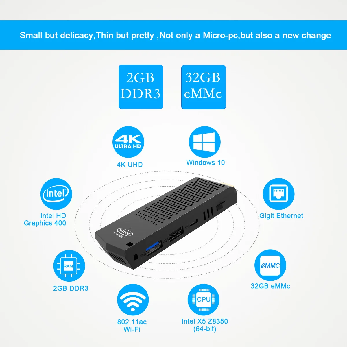 Z8350 quad-core computer stick mini pc business home game mini host