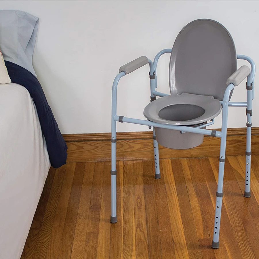 Commode Chair Fixed Arms Steel Back Bar, 3-in-1 Portable Bathroom Potty Chair for Adults