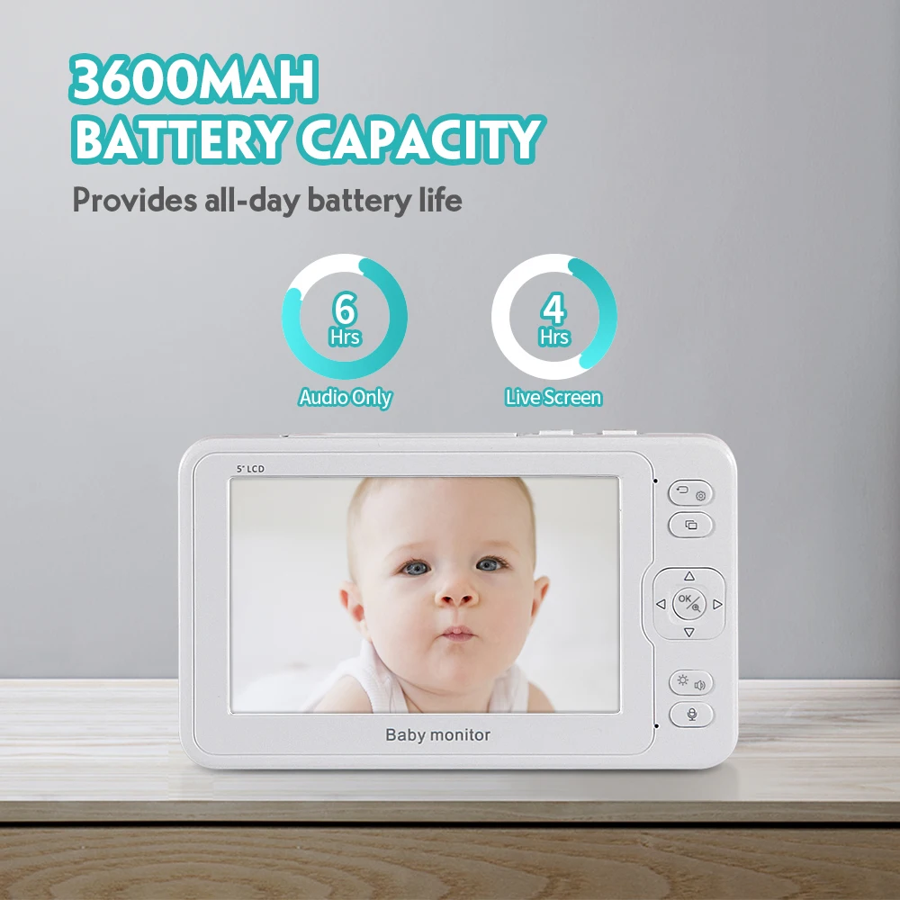 2022 Security Wifi Baby Monitor Camera Wireless CCTV Home Camera Baby Monitor 5 Inch LCD Screen Indoor Use Support 128GB TF card