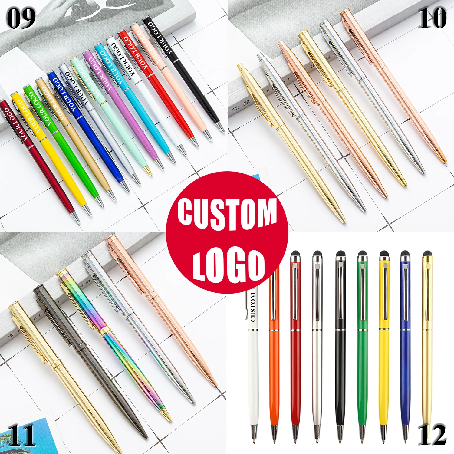 Supplier Ball Pen Luxury Advertise Ballpoint Pen Custom Plastic Metal Pen with Logo Laser Screen Print Branded Promotional Gift
