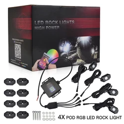 4/6/8 In 1 RGB LED Rock Lights Blue tooth Compatible APP Control Music Sync Car Chassis Light Undergolw Waterproof rock RZR