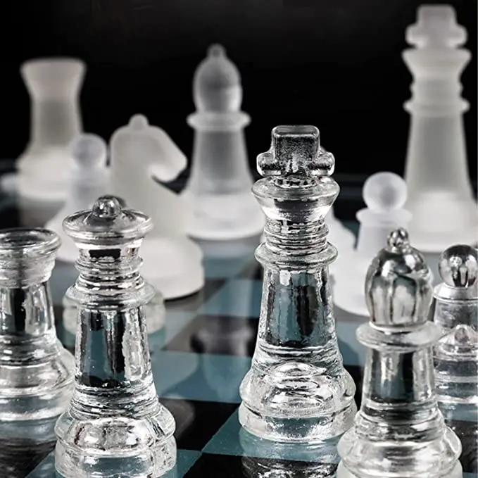 INS hot selling luxury glass chess set 35*35cm board game chess for adults chess