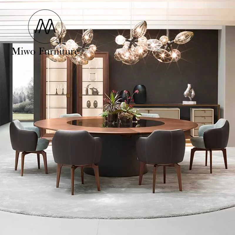 Luxury Hotel Style Solid Wooden box Chinese villa  Banquet Table for High-End Living Room and Hotel Use round Dining Table