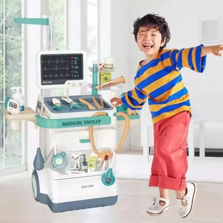 Kids Doctor Toy Pretend Play Doctor Medical Trolley Cart 26 Accessories Medical Toy Set