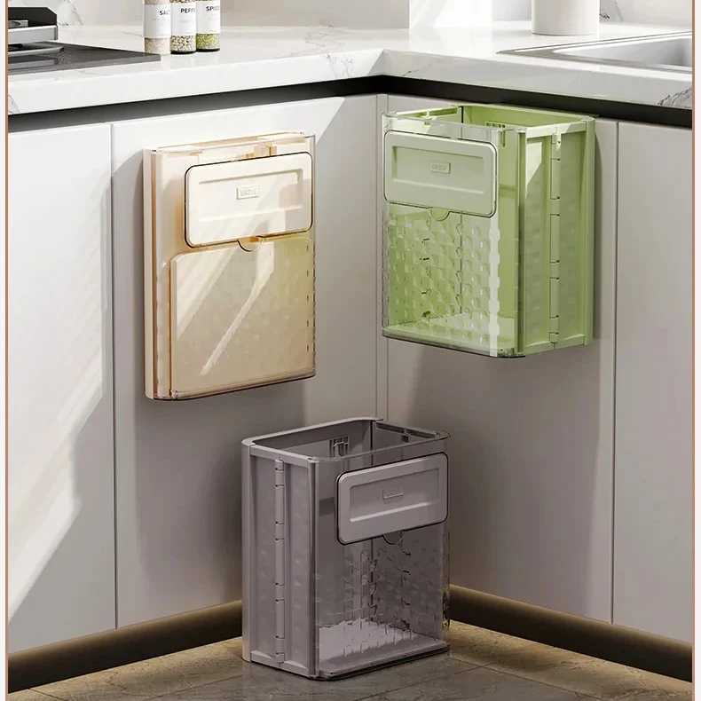 Large Capacity Garbage Basket Cabinet Bathroom Wall Mounted Trash Bin Dustbin Kitchen Folding Wall Mounted Trash Can