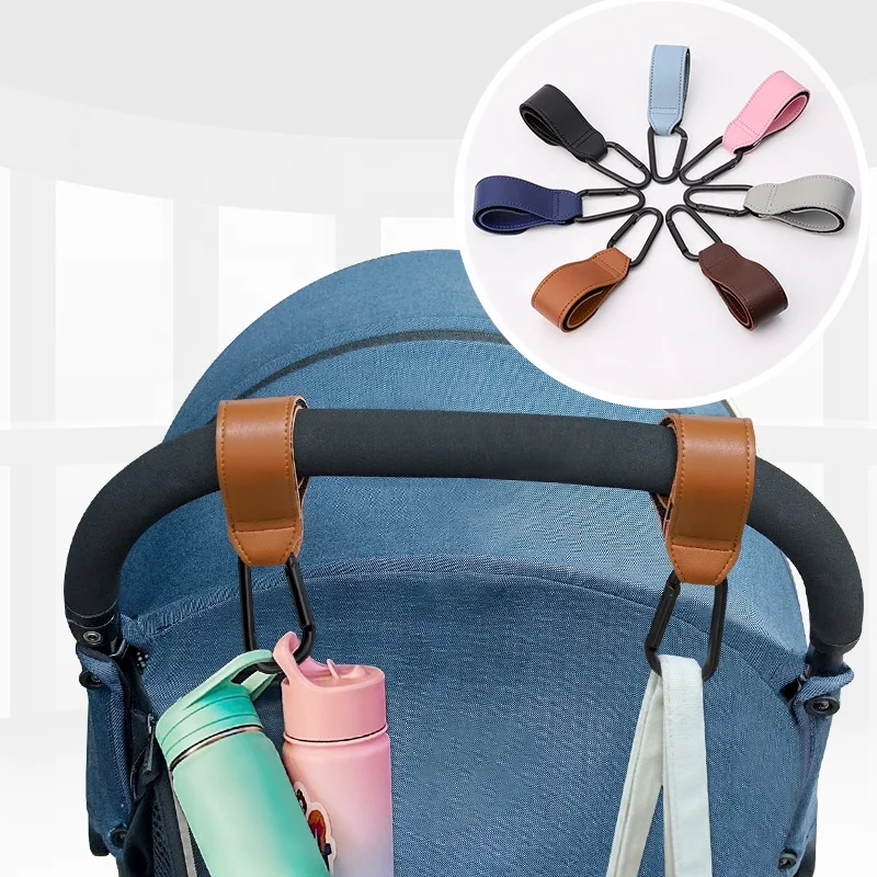 Stroller Hanging Clips PU Leather Baby Stroller Hooks for Hanging Bags and Shopping