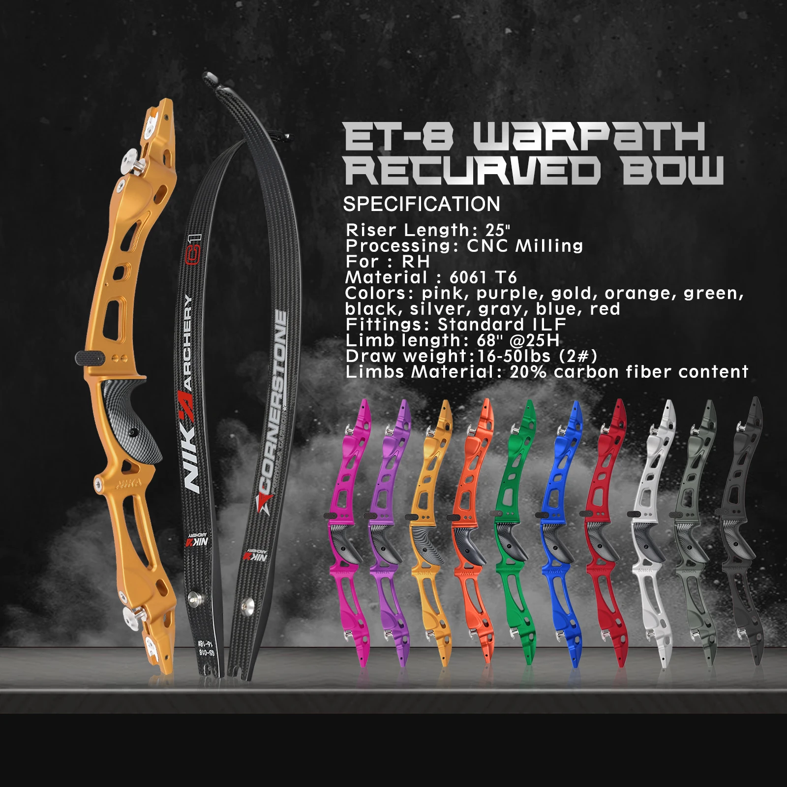 Nika Archery Professional Recurve Bow And Arrows Set ILF Carbon Limbs Aluminum Riser for Adults Teenager Shooting Competition