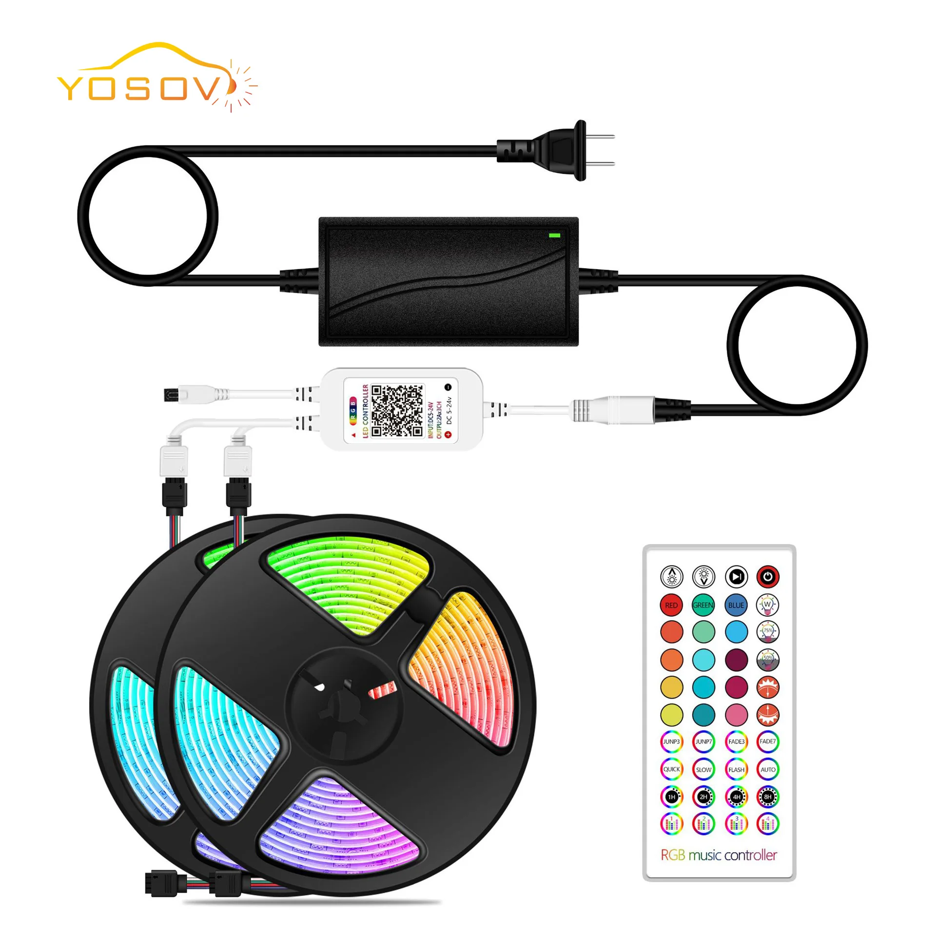 Yosovlamp New car decoration RGB voice controlled music light strip intelligent Bluetooth APP control 5-10 meter light strip set