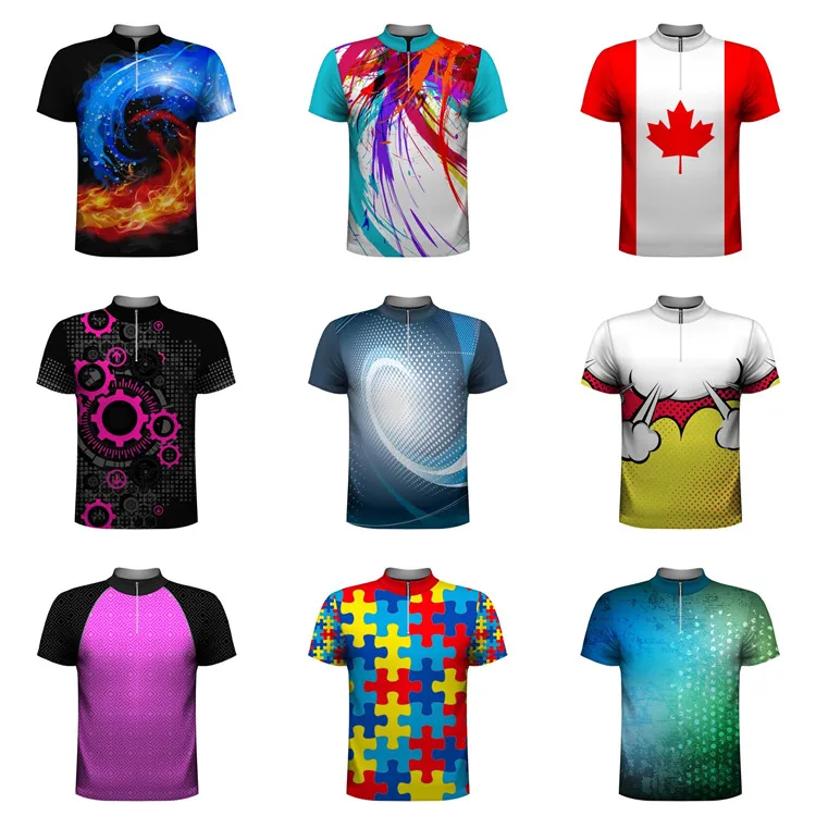 Дешевые дышащие рубашки для боулинга из 100 полиэстера, быстросохнущие рубашки-поло для боулинга с сублимационной печатью для мужчин