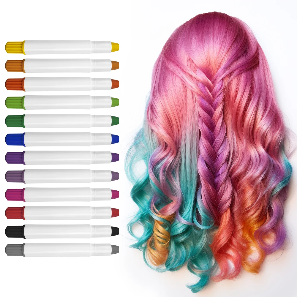 Non-Toxic 24 Bright Colors Temporary Washable Color Hair Chalk For Girls Dye Pen Crayons Set
