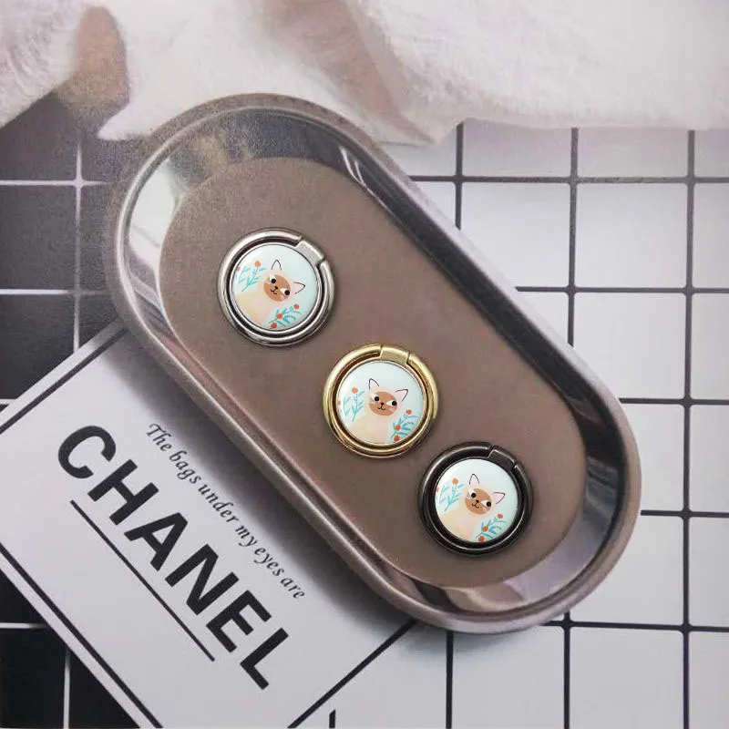 Custom Clear Epoxy Sticker Metal  Phone Ring Stand Universal 360 Degree Rotation Ring Holder for Any Smartphones