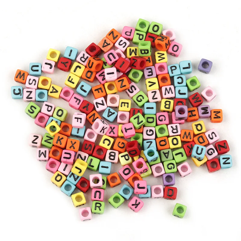 Acrylic Plastic Lucite Beads Colorful Square Round Flat A-Z Letter Alphabet Beads for DIY Handmade Craft Bracelet Earring Making