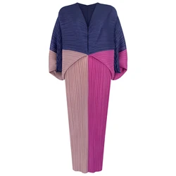 Женские плиссированные платья контрастных цветов с V-образным вырезом и длинными рукавами, 2021