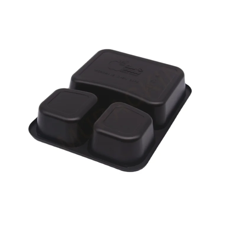 Frozen 3 compartment microwave disposable plastic food container or tray packaging