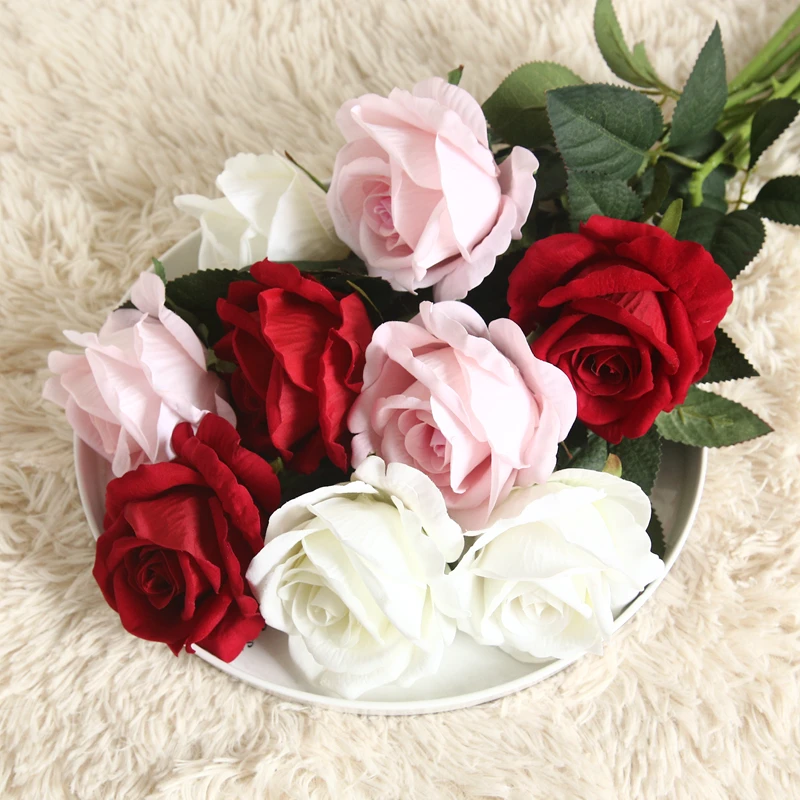 
Custom Chinese 1 head rose cloth artificial flower for bouquet wedding decoration 