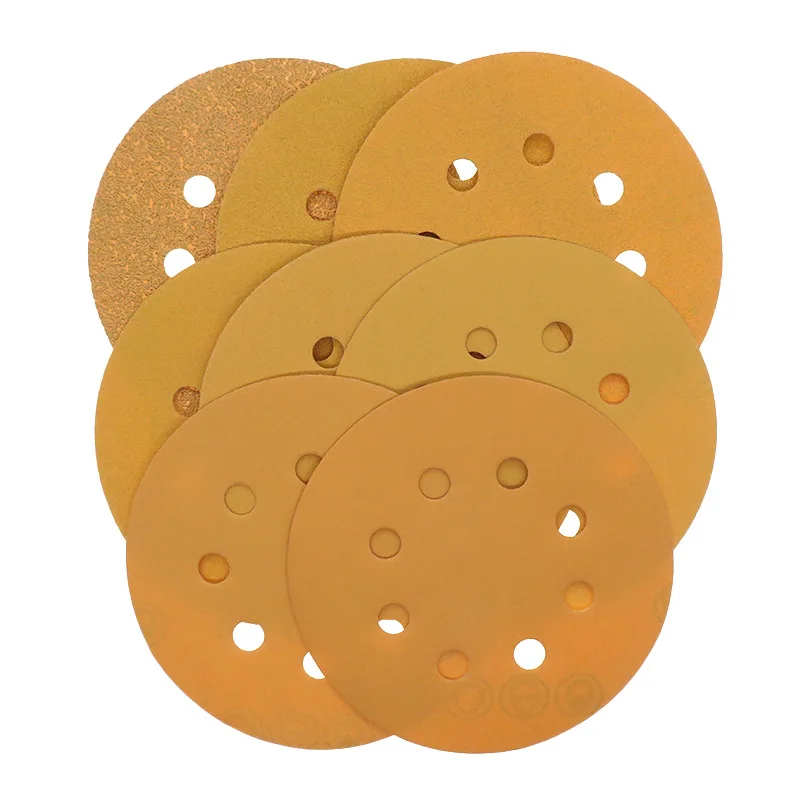 Pexmientas Polishing Abrasive Paper Gold Sanding Discs 8 Hole Dustless Hook & Loop Backing Sandpaper Aluminum Oxide Sanding Disc