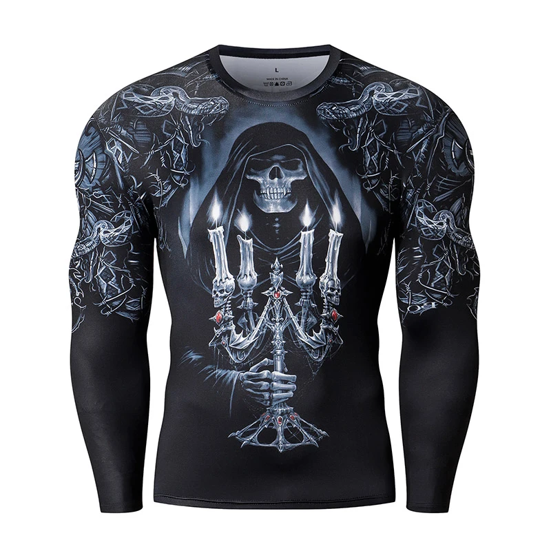 Wholesale Punk Style Print Quick Dry T Shirts Bodybuilding Sports Rash Guard Tops For Male T Shirt Men 3d Printed Skull Tee