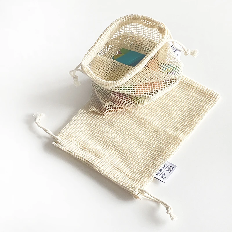 Reusable Eco friendly cotton grocery bag net produce organic mesh Toy blocks bag