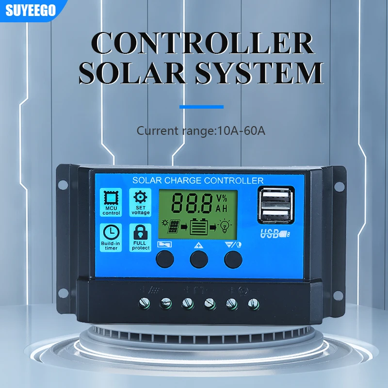 Suyeego 12V/24V Auto PWM solar panel controller 40A 50A 60A Solar Charge Controller for Home Use with Dual USB and full protect