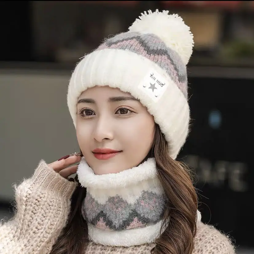Factory Wholesale fancy Knitted Hat Winter Women Knitted women Beanie Hat Scarf Set