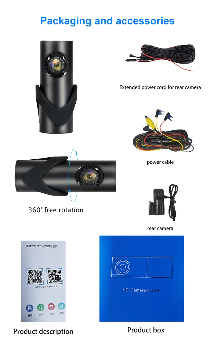 170 degree wide angle full HD 1080p car mini DVR front and rear dual cameras car black box WiFi dash cam 