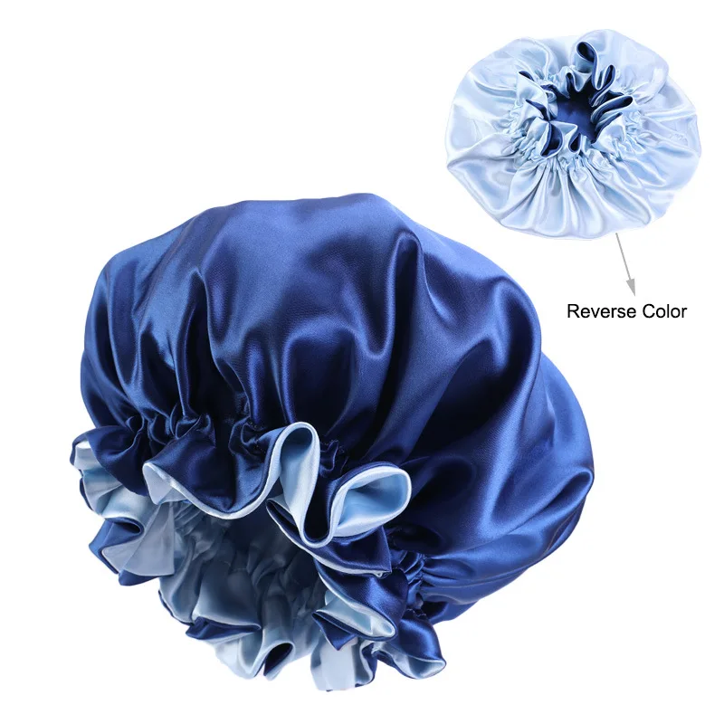 HB651A Reversible Satin Bonnet Hair Caps Double Layer Adjust Sleep Night Cap For Curly Springy