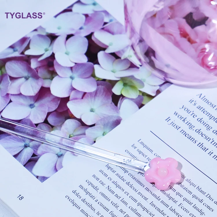 Cherry Blossom Shape Glass Stirring Rod Colorful Heat-Resistant Glass Coffee Stirrer Swizzling Drainage Stirring Mixing Rod Tool