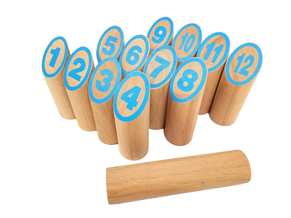 Vintage Garden Bowling Wooden Outdoor Skittle Game Scatter Set  Throwing Yard Games