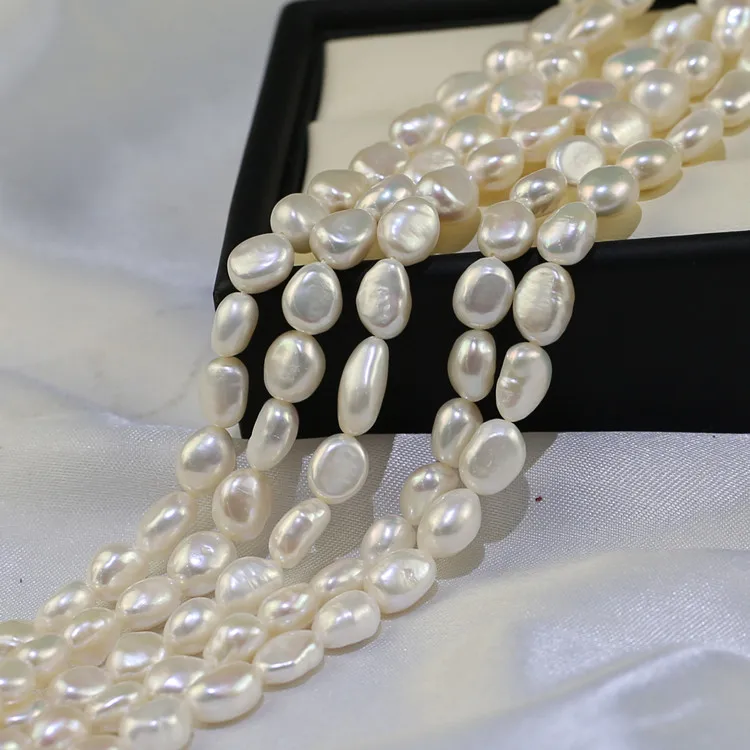 Freshwater pearl strand 3A grade 8-9mm flat baroque cultured pearl beads