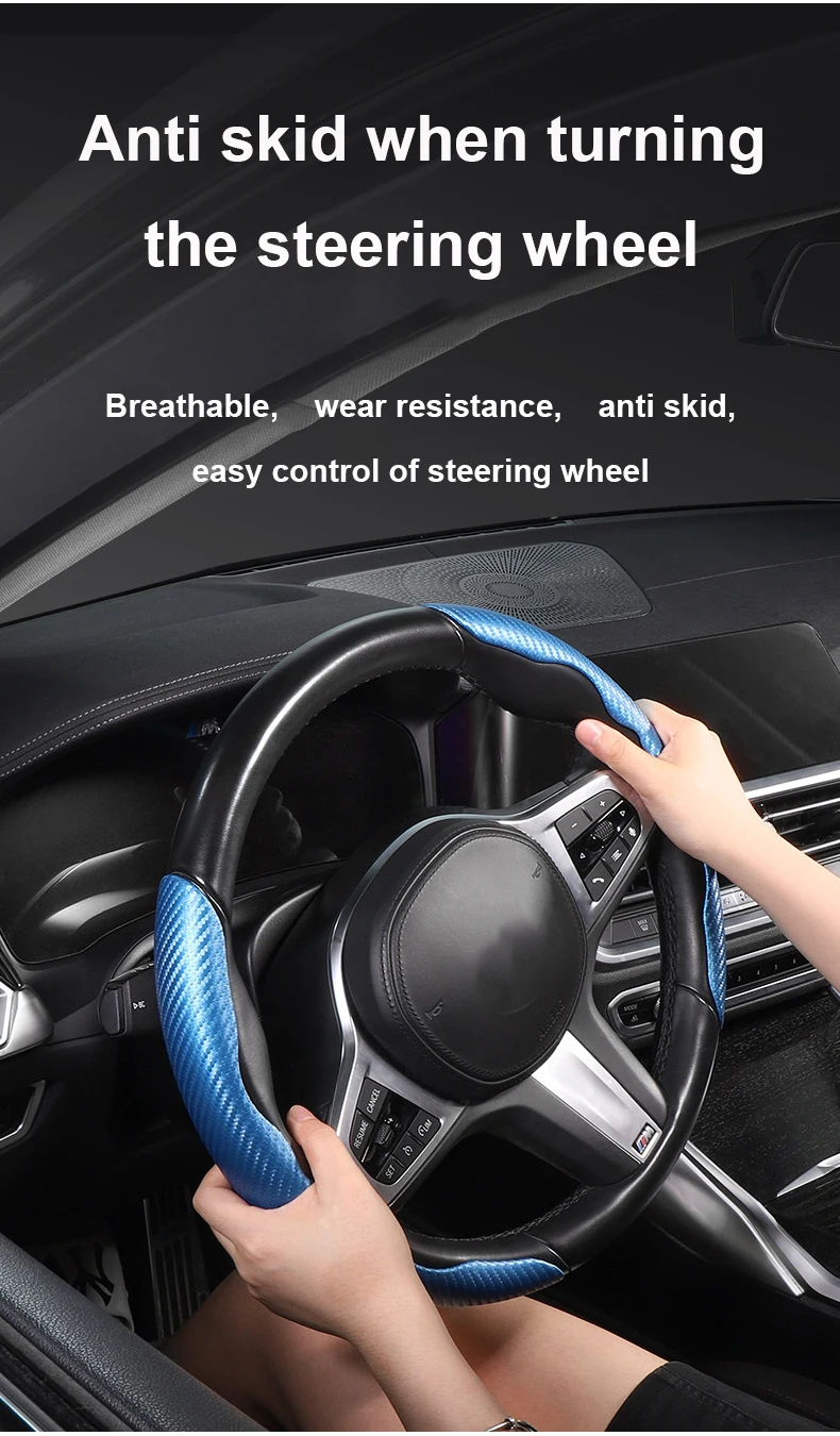 Carbon Fiber Car Steering Wheel Cover,Universal Car Accessory for Diverse Cars, Durable Leather Cover for Steering Wheel