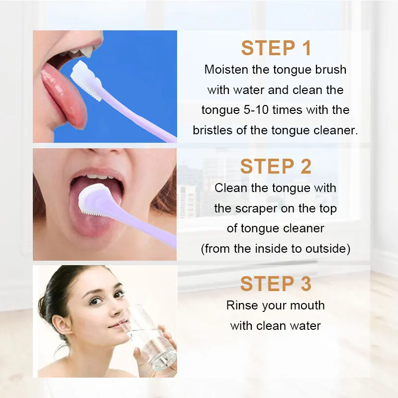 Portable 2 in 1 Silicone Tongue Scraper Brush Non-Synthetic Oral Hygiene Care Tool Cleaning Tongue for Reduce Bad Breath