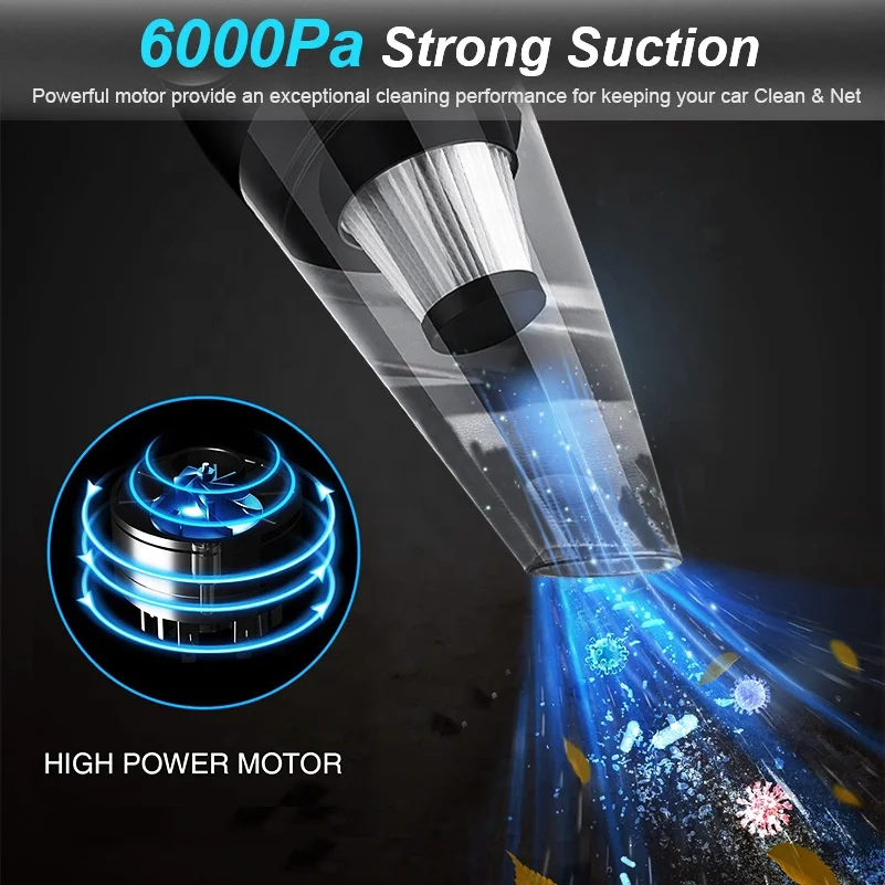  6000PA пылесос беспроводной для автомобильного пылесоса USB перезаряжаемые портативный вакуумные уборщики мощный сухой