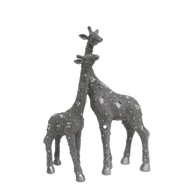 custom resin crafts animal sculpture desktop home decor shiny diamond giraffe statues