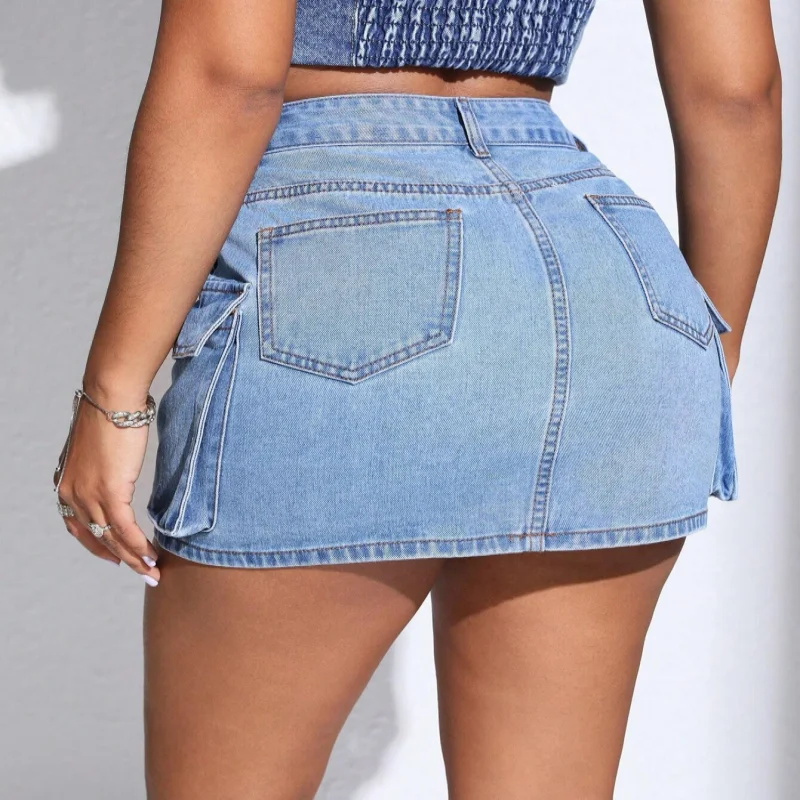Custom Women Cargo Skirts Fashion Mini Short Jean Skirts Body-con Low Waist Denim Skirt with Pockets Casual