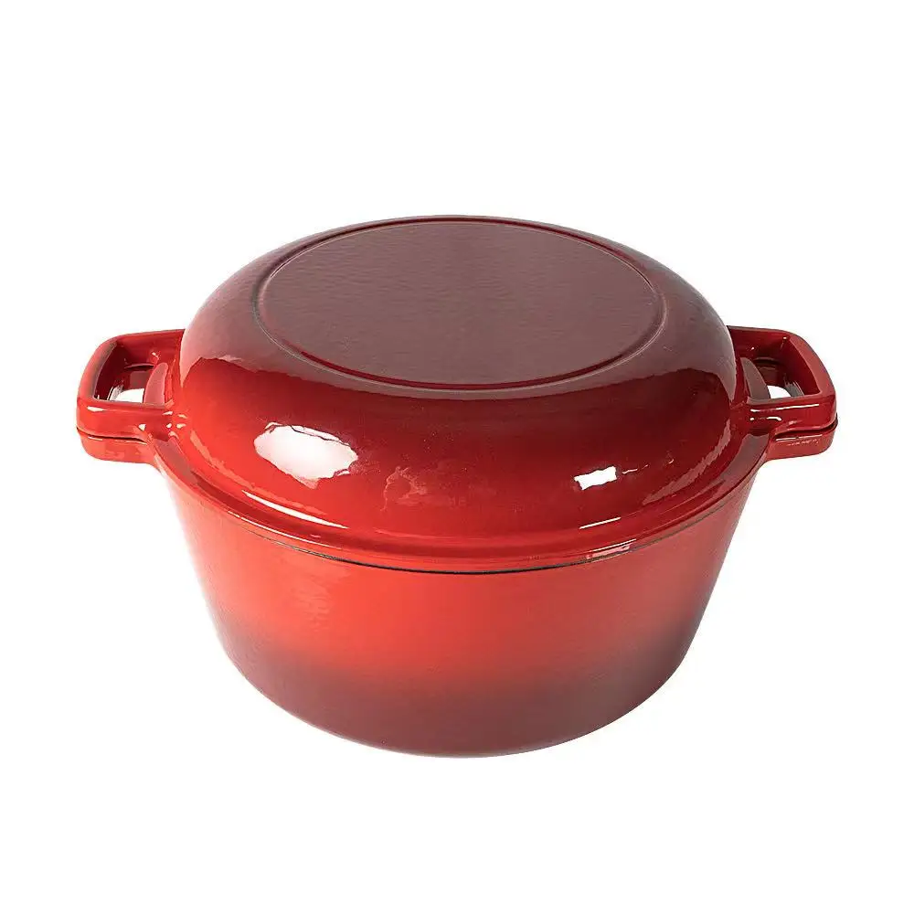 2 in 1 Nonstick Pot Enameled Cast Iron Double Dutch Oven For Cooking Set