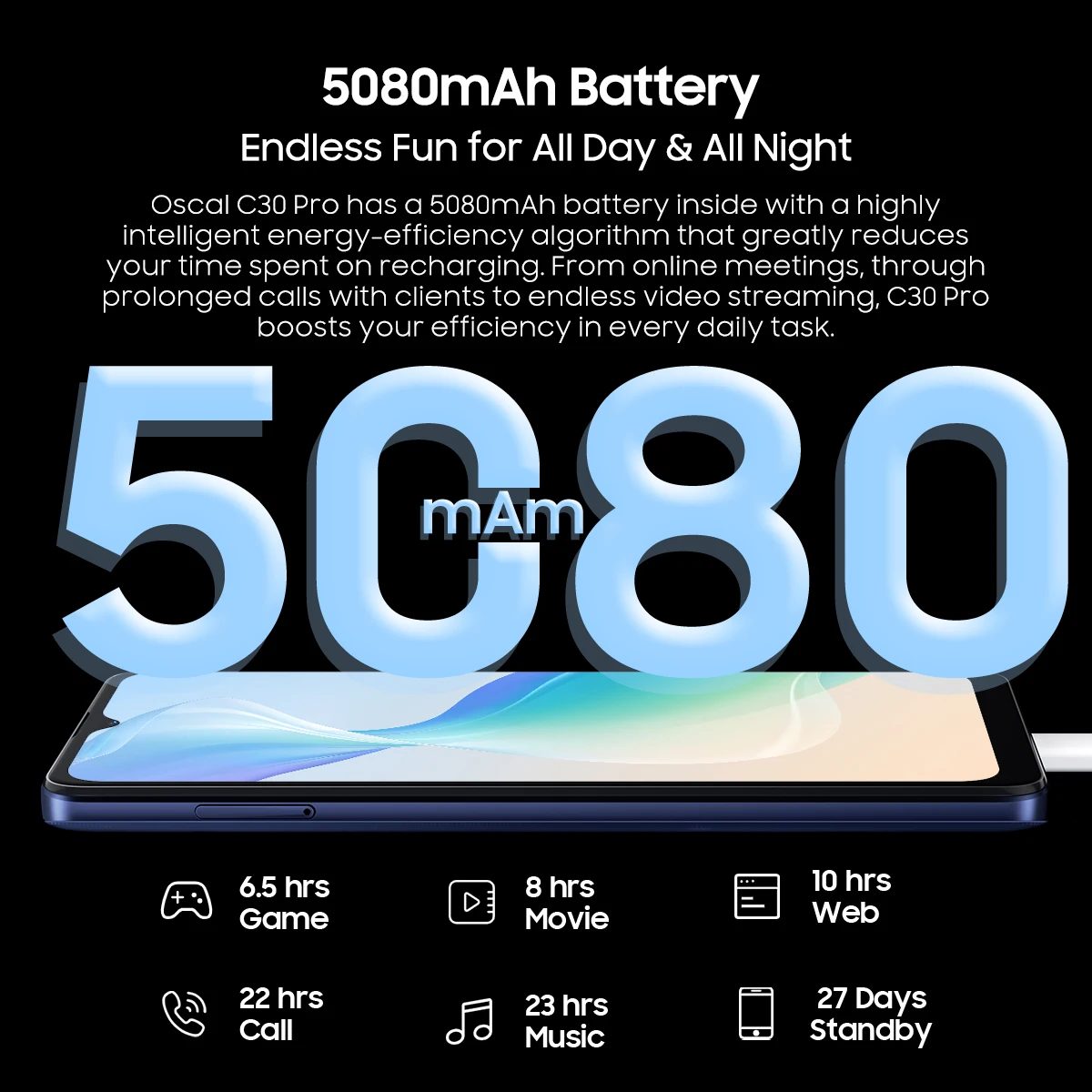 New arrival Original OSCAL C30 6.5 inch 4GB+32GB Smartphone 5080mAh Battery Dual 4G Telephone Cellphone Android 12 Mobile Phones