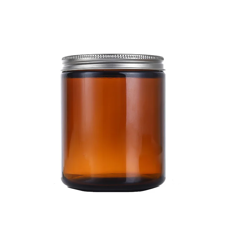 Stocked Hot Sale 8OZ Custom Amber Glass Jar With Aluminum Lids Plastic Lids Green Amber Candle Holder