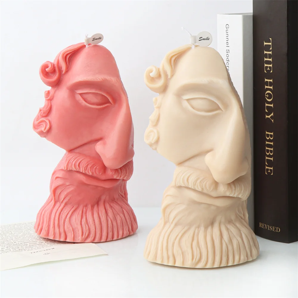 Greek Abstract Art Portrait Prometheus Candle Silicone Mold Freud Half Face Beard Man Statue Religion Man Silicone Model