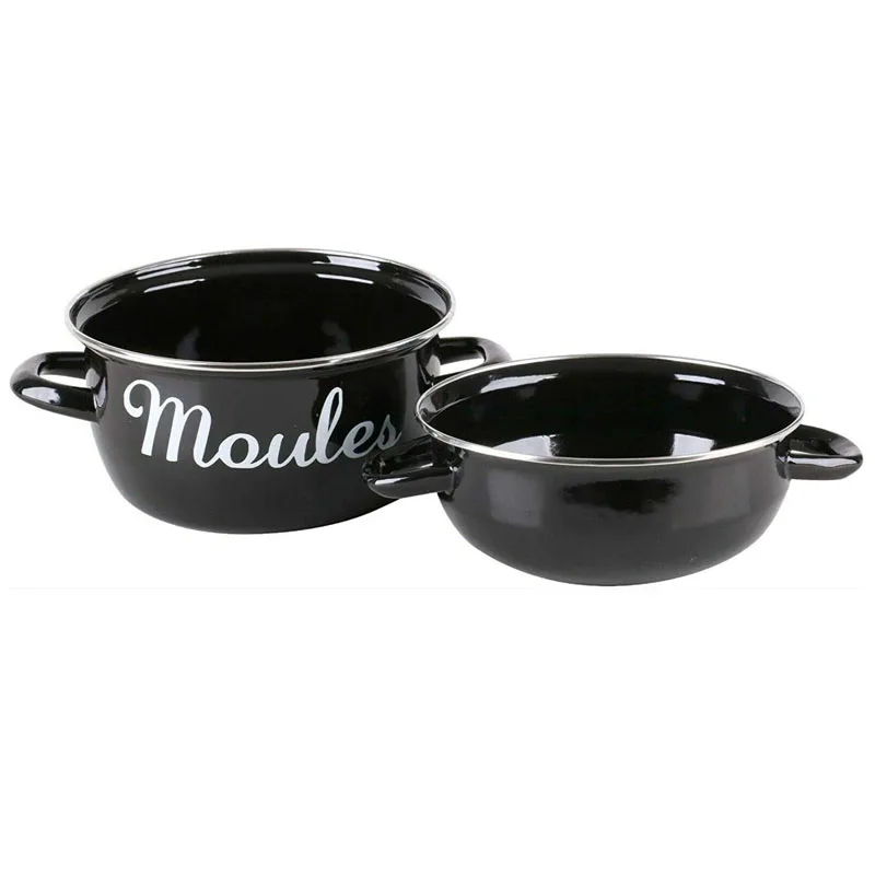 Eco-friendly China bulk custom logo printing black metal steel enamel mussel seafood boil pot cooking