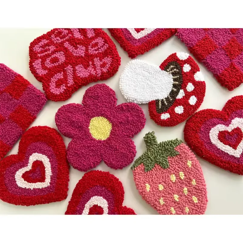Cheap Cute Punch Needle Handmade Mug Rug Sofa Wine Custom Absorbent Coaster