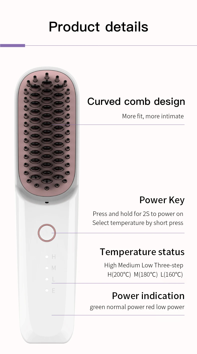 Cordless straight wireless control cordless hair straightening comb  straightener brush