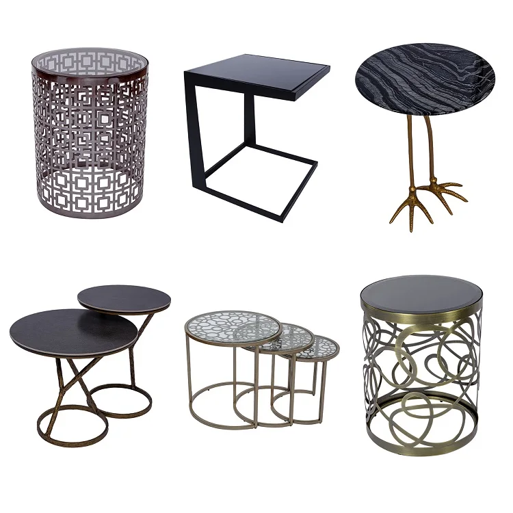 Iron Side Table with Marble Top and Chrome Plated Marble Triangular Bedside Table Black Side Table