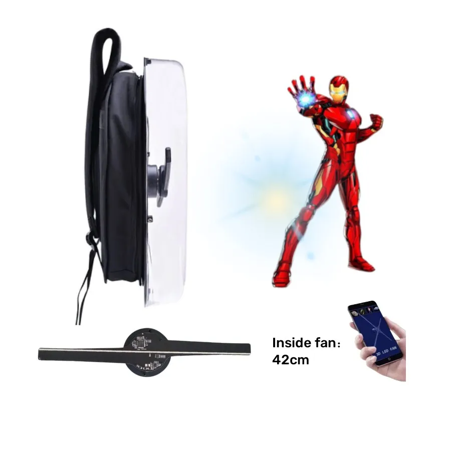 led holographic advertising hologram 3d fan backpack 42cm HD display wifi 3d display hologram advertising fan backpack