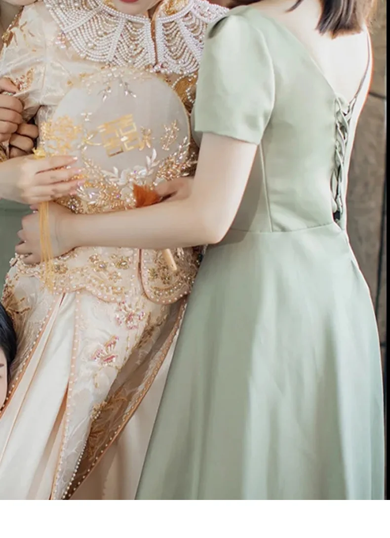 Ready to Ship Party Dress Long Wedding Guests Prom Dress Green Satin Bridesmaids Dress