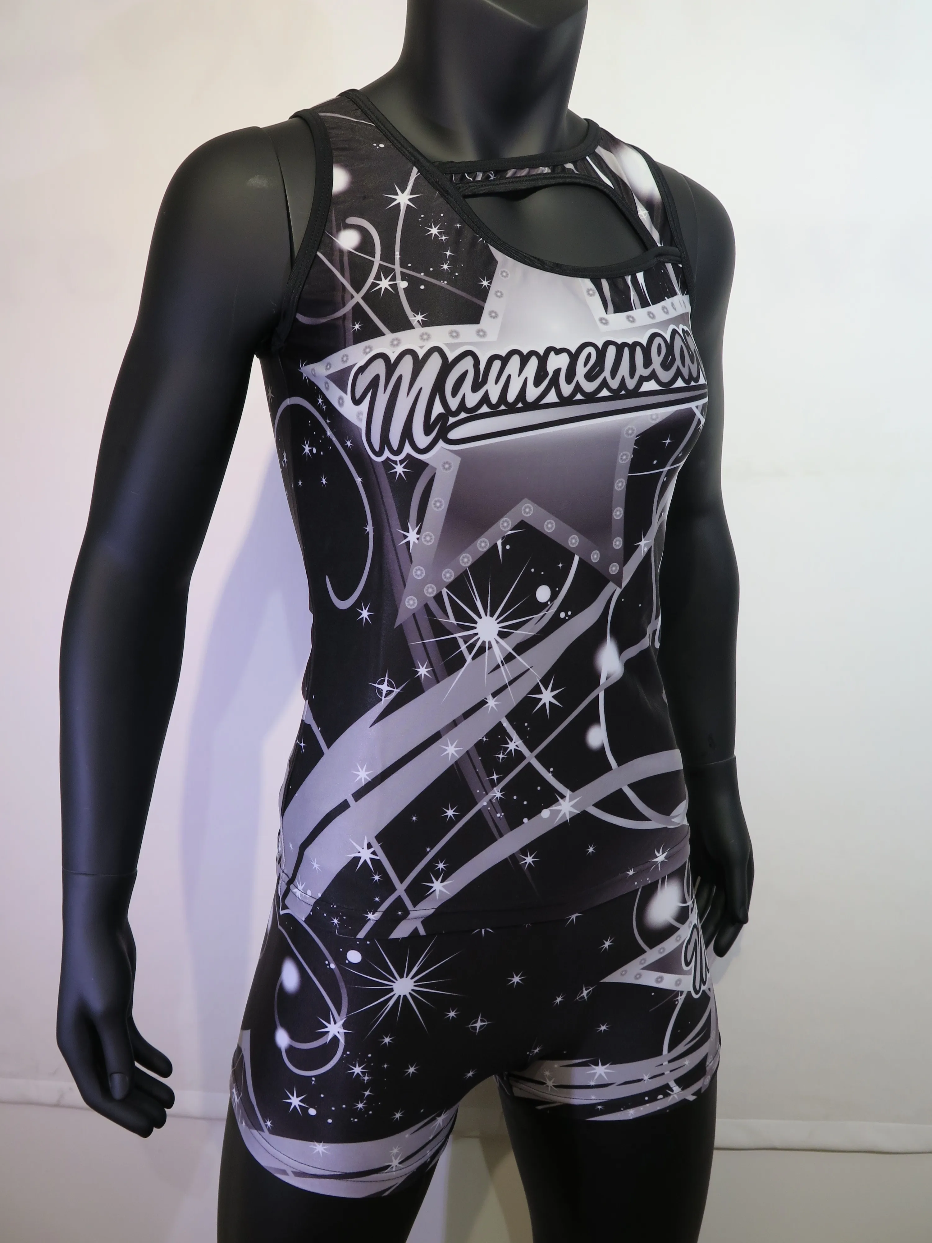 Sublimation cheer tank top and BCS short practice wear Cheerleading singlet and short tight training kits