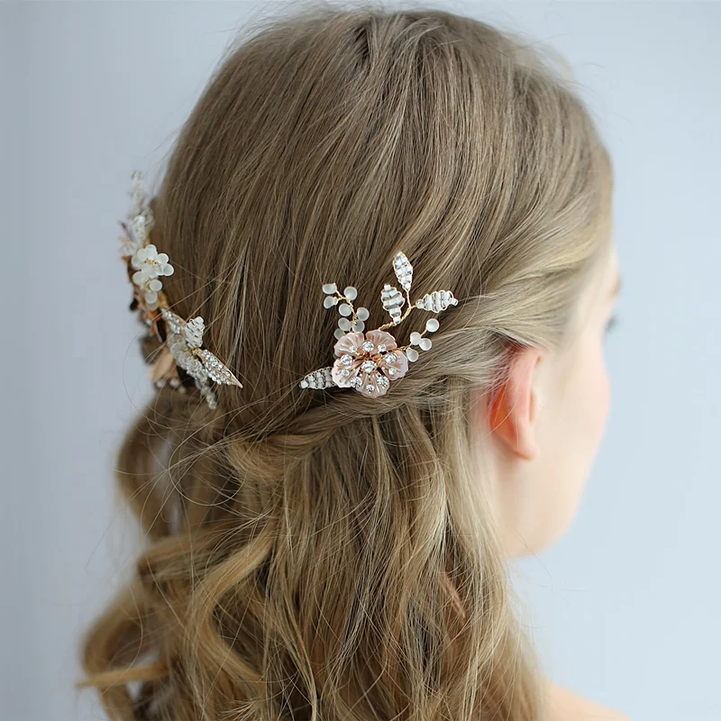 Wholesale high quality metal flowers crystal beaded leaf bridal hair pieces
