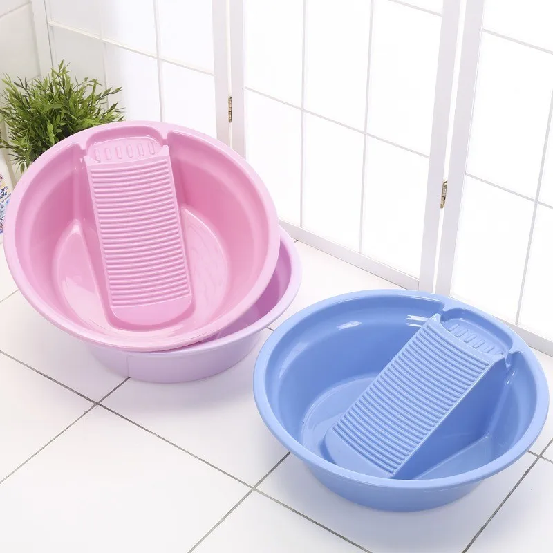 Plastic Washtub with Washboard Laundry Tub Thickened Washing Baby Underwear Scrubboards